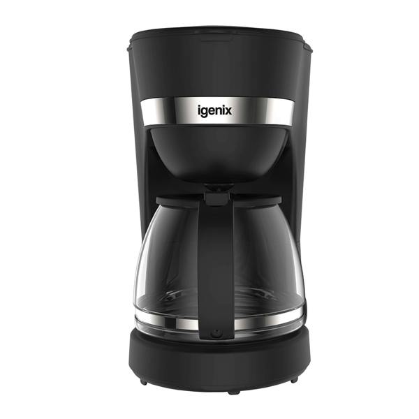 Igenix 1.25L Filter Coffee Maker – 750W, Anti-Drip, Keep Warm Function, Boil-Dry Protection, Dishwasher Safe Glass Carafe, IGCM01286B, Black