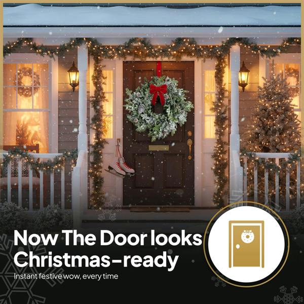 60cm Green Cypress Pine Wreath with Pine Cones, Realistic PE Foliage for Festive Door and Home Displays image 6
