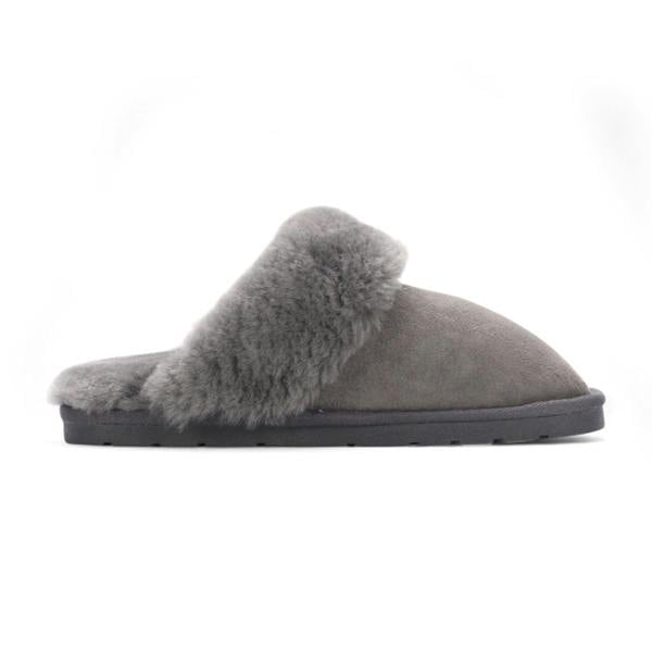 Infinity Leather Women's Genuine Sheepskin Grey Suede Mule Winter Slippers - Luna