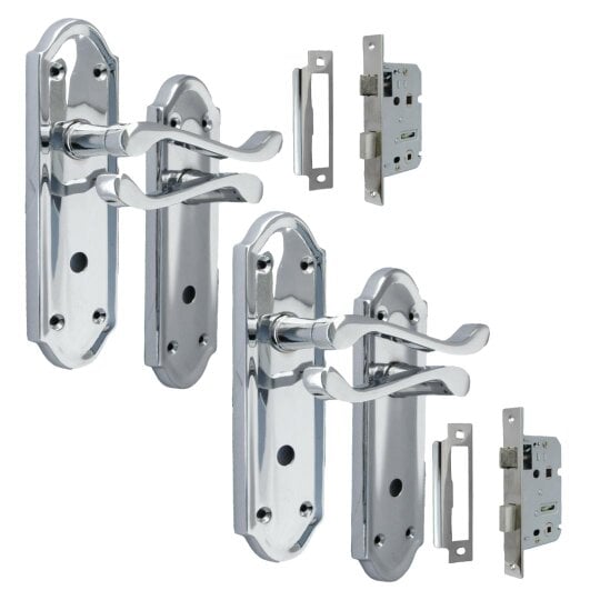 EDH Door Hardware Chrome Door Handles - Askworth Internal Door Handles with Bathroom Sash