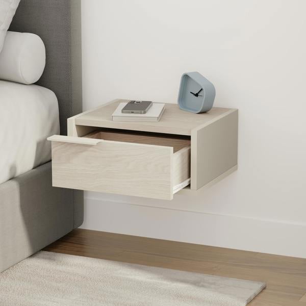 Decortie Eco Floating Bedside Table w/Drawer Modern Nightstand Wall-Mounted Space Saver Metal Handle Bedroom
