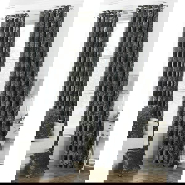 Riva Home Verona Velvet Style Eyelet Curtains - Pewter