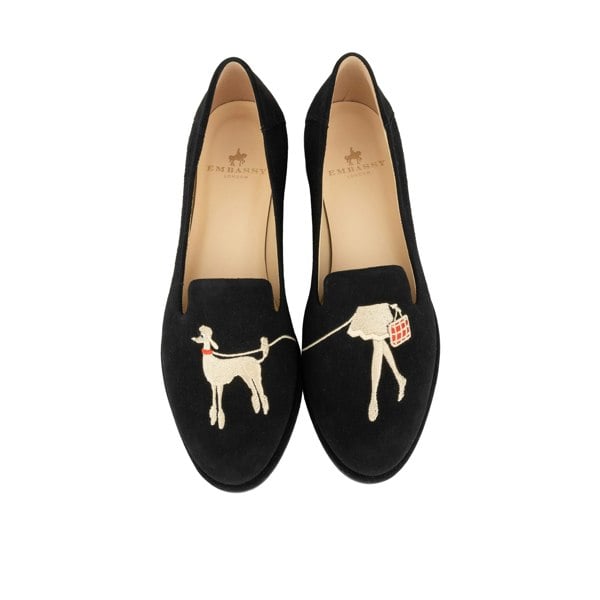 Embassy London Fetch - Black - Women's round toe poodle embroidered comfy leather loafer
