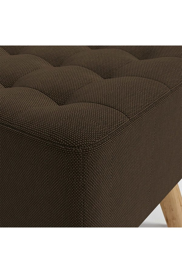 Living and Home Brown Linen Padded Wooden Leg Square Footstool