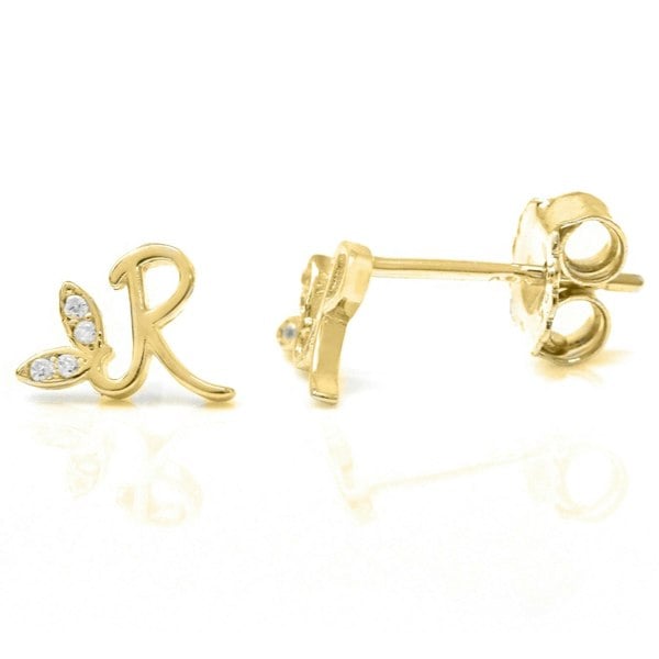 Say It With Winged Initial Earrings - Yellow Gold Plated