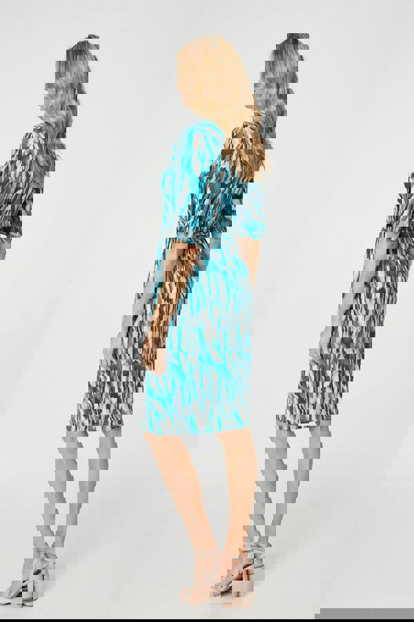 Green | Printed 1/2 Angel Sleeve Faux Wrap Dress