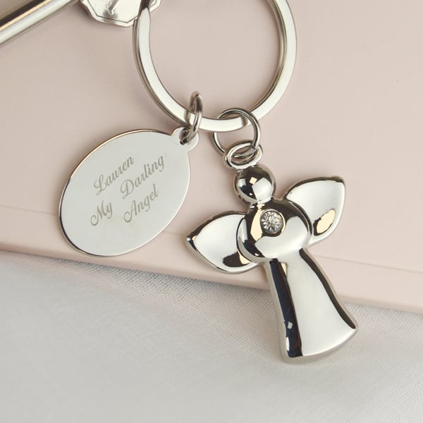 Personalised Memento Company Personalised Silver Plated Angel Keyring