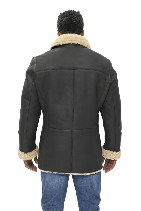 Infinity Leather Mens Double Breasted Shearling Sheepskin Pea Coat-Valencia