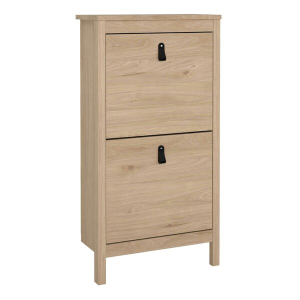 Wyld Haus Wildberry Natural Oak Wood Shoe Cabinet 2 Flip Doors