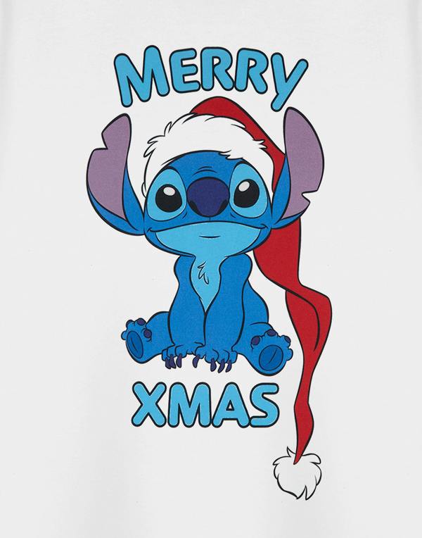 Disney Lilo & Stitch Girls White Merry Xmas Short Sleeved T-Shirt