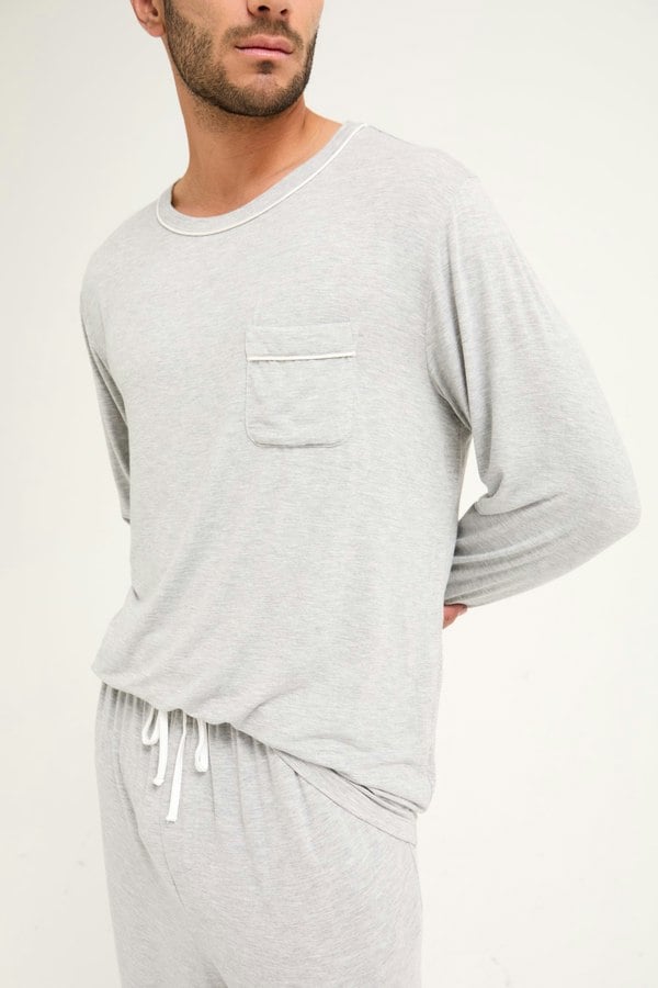 Mister You Bamboo Pyjama Set in Grey Marl - Pajamas