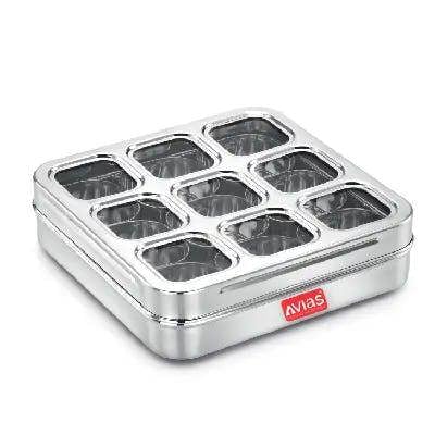 SS Utensils - 9 Square Spice Box (Design) - Medium