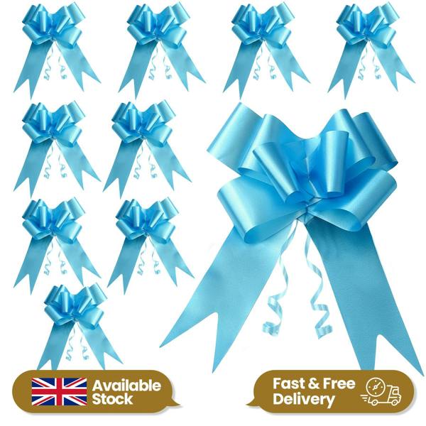 50mm Pale Blue Pull Bows, Multi-Pack Ribbon Gift Bows for Wrapping, Hampers and Décor image 1