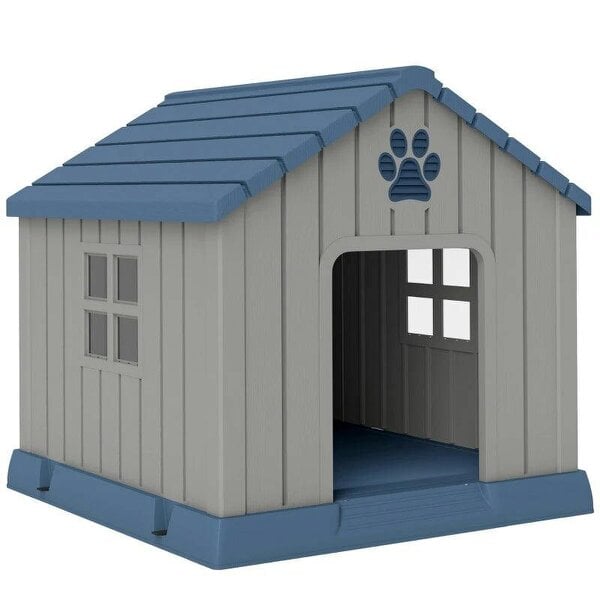 Dog Kennel Outdoor for Medium Dogs, Waterproof Plastic Dog House for Garden, Patio, 85 x 79 x 82 cm, Grey