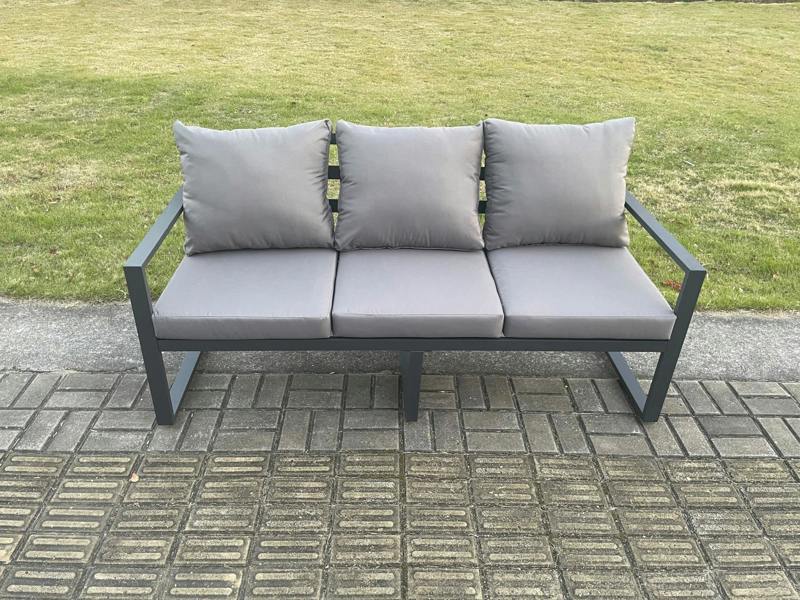 Fimous Aluminium 10 Seater Outdoor Garden Set, Lounge Sofa, Oblong Coffee Table, Big Footstool and Side Table Sets with Cushion, Dark Grey