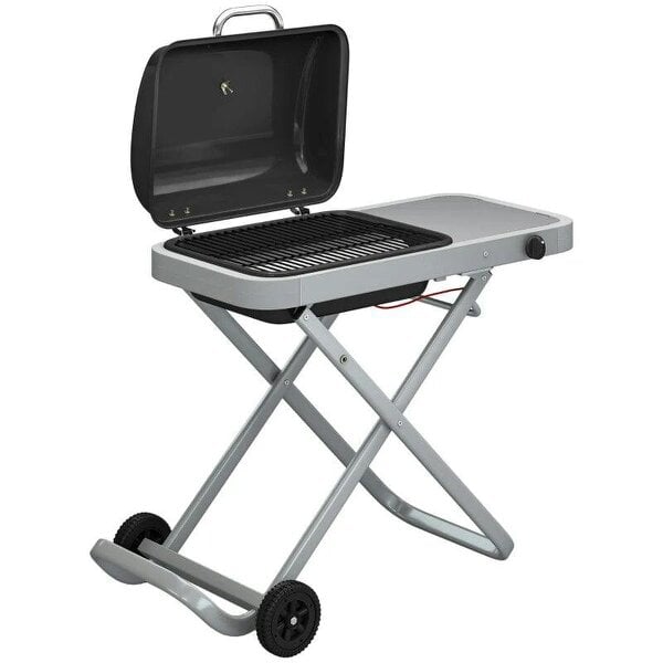 Bobobiy Foldable Gas BBQ Grill with Side Table, Portable Gas Barbecue Grill with Thermometer, Grease Box, Wheels, 2.5 kW, Black