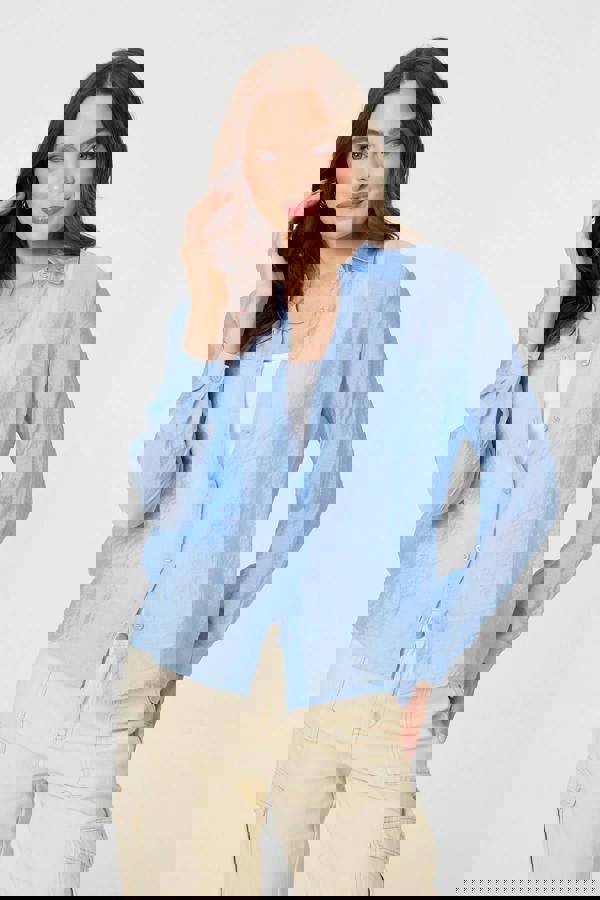 Blue | Semi Sheer Layered Long Sleeve Shirt