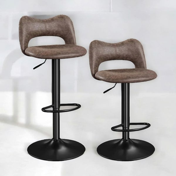 Rafaelo Mobilia Adjustable Height Retro Brown Bar Stools Set Of 2