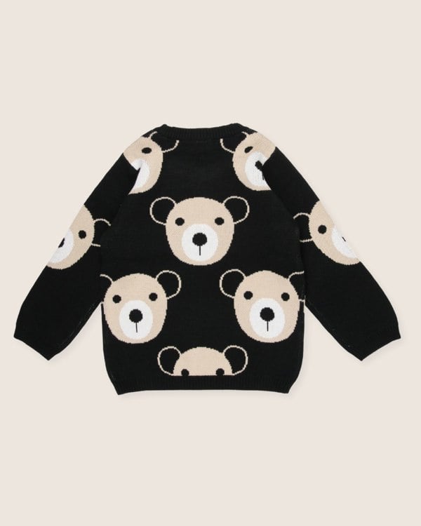 Black knitted Teddybear Print Jumper - image 6