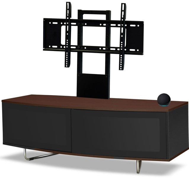 Centurion Supports Caru Black Walnut Beam-Thru Remote Friendly Super-Contemporary D Shape Design 32"-65" LED/OLED/LCD TV Cabinet with Mounting Arm