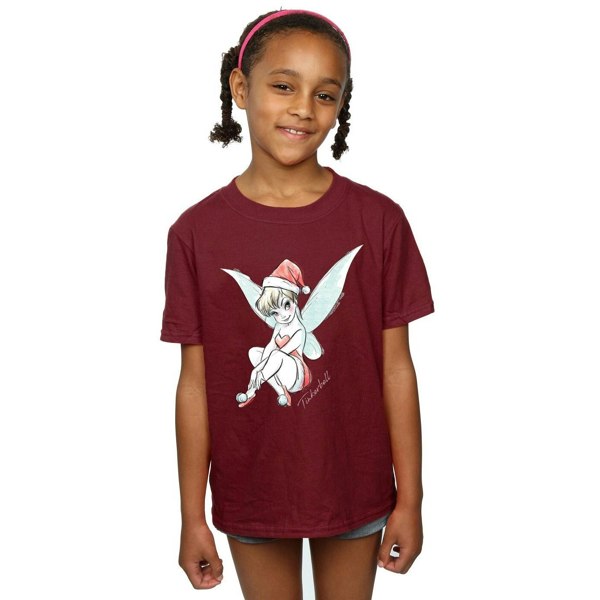 Disney Girls Tinkerbell Christmas Fairy Cotton T-Shirt - Burgundy