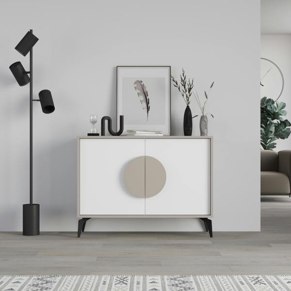 Decortie Gora Sideboard Modern Storage Cabinet with 2 Pull-open Doors Metal Legs 110cm Width
