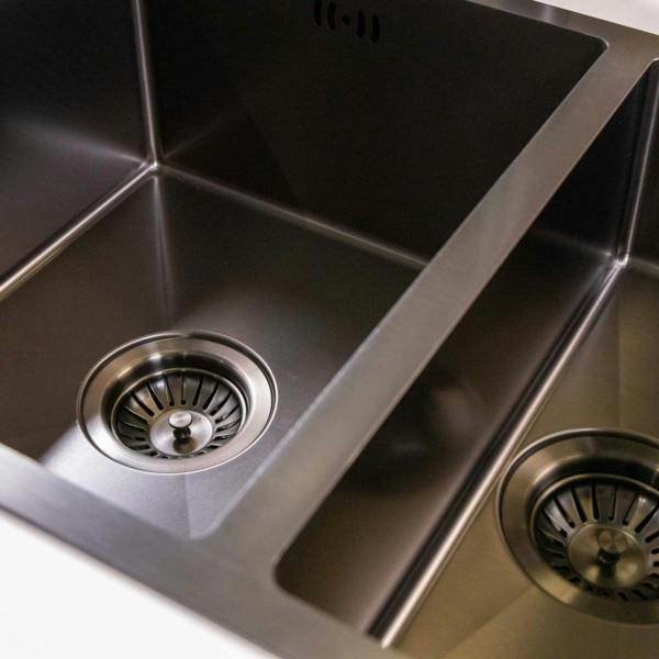 Flode Möckeln | 1.5 Bowl Stainless Steel Kitchen Sink | Inset or Undermounted | Strainer Wastes Supplied | Gun Metal Finish