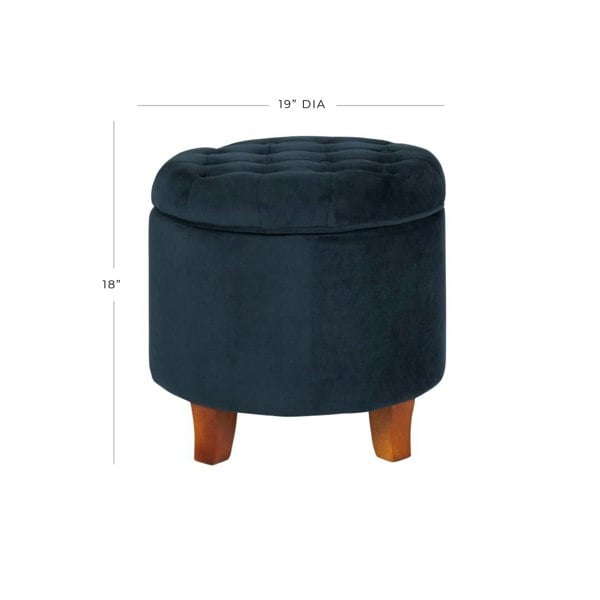 Luxury Living Cambridge Tufted Round Storage Ottoman Footstool - Ink Navy