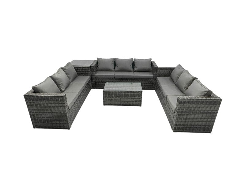 Fimous Outdoor Rattan Garden Furniture Lounge Sofa Set With Oblong Coffee Table And Side Tall High Table