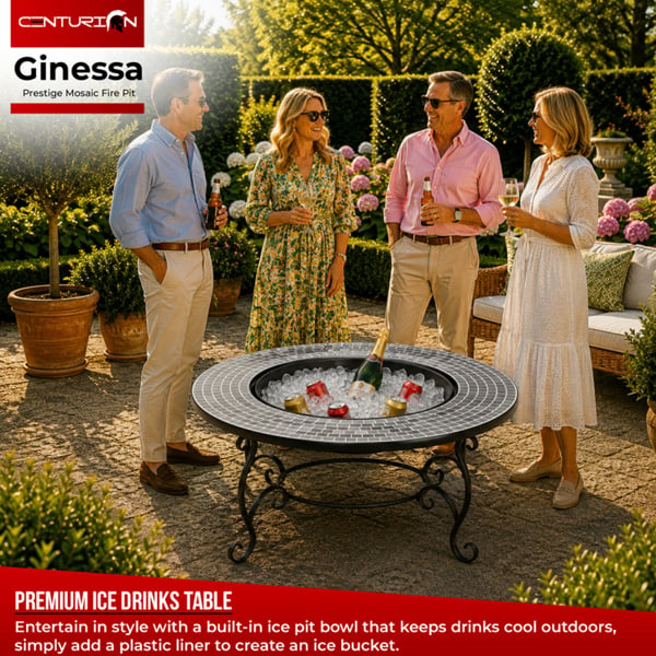 Centurion Supports Fireology GINESSA Sumptuous Garden and Patio Round Heater, Fire Pit, Brazier, Coffee Table, Barbecue and Ice Bucket
