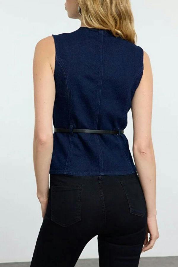 WOVCOR Denim Vest with Belt Detail