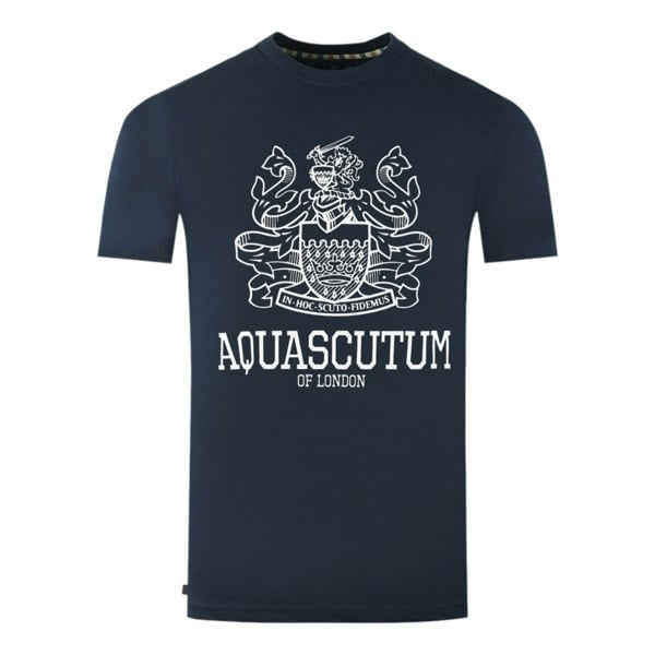 Aquascutum Large Bold London Aldis Brand Logo T-Shirt - Navy Blue