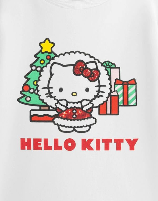 Hello Kitty Girls White Glitter Short Sleeved T-Shirt