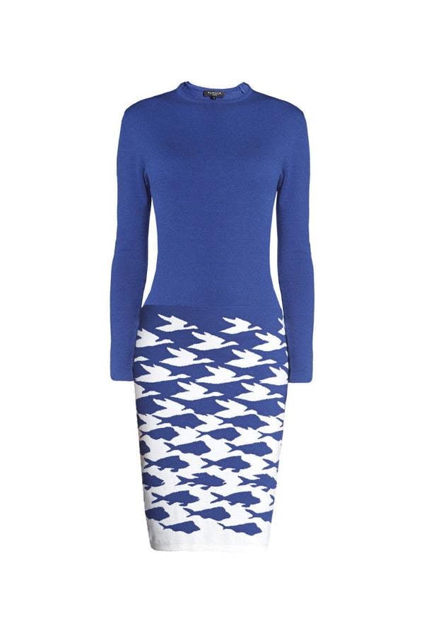 Rumour London Sea & Sky azure blue illusion houndstooth knitted jacquard dress