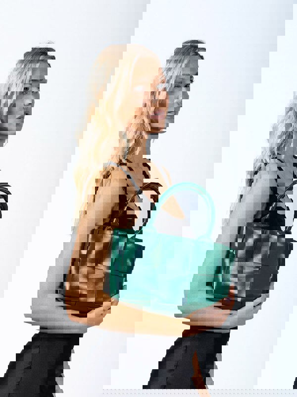 SVNX Woven Faux Leather Grab Bag in Green