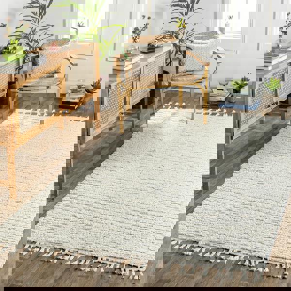 Livabliss Nora-Global Grey Ivory High Pile Fringe Rug