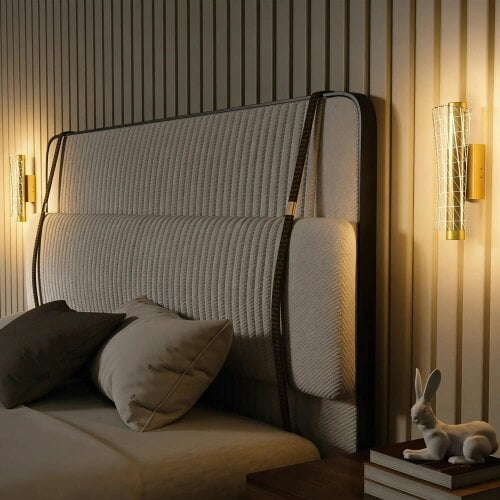 Bobobiy Led Wall Lamp 2 Pack, 9W Modern Indoor Geometric Mesh Wall Light, Colour Temperature Adjustable 3000K/4000K/6500K, Stairs, Gold Tone