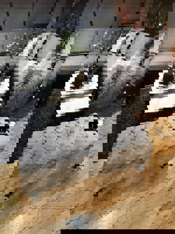 Silver Ottoman Coffee Table Storage Bench | Light Grey Chesterfield Footstool - ISTOOLS