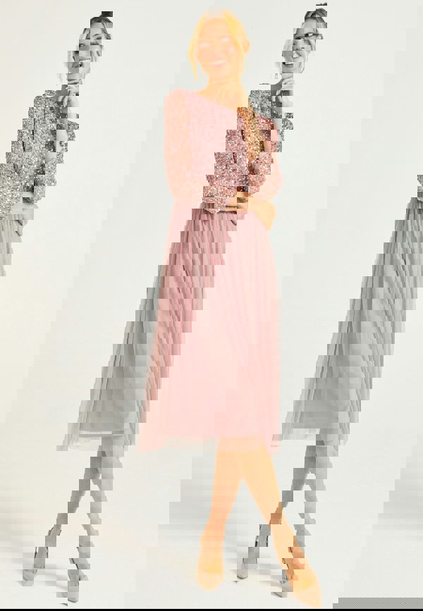 Embellished Sequin Long Sleeve Midi Dress in Lavender - ANGELEYE