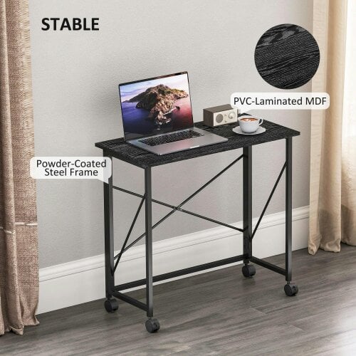 Wyld Haus Ziyozi 80cm Metal and Wood Black Folding Desk On Lockable Wheels