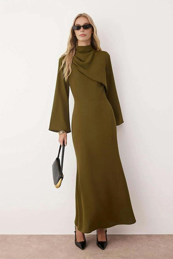WOVCOR Drape Detail Woven Evening Dress