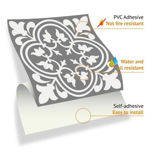 WT1539 - Cement Antique Floral Tulip Pattern Tiles Wall Stickers Set 2 - 15 x 15 cm (6 x 6 inches) - 24 pcs