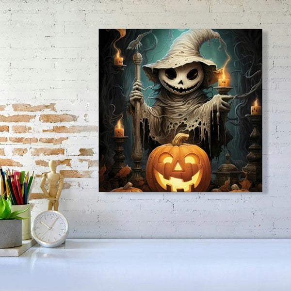 Warren Reed Creepy Ghost With Pumpkins Canvas