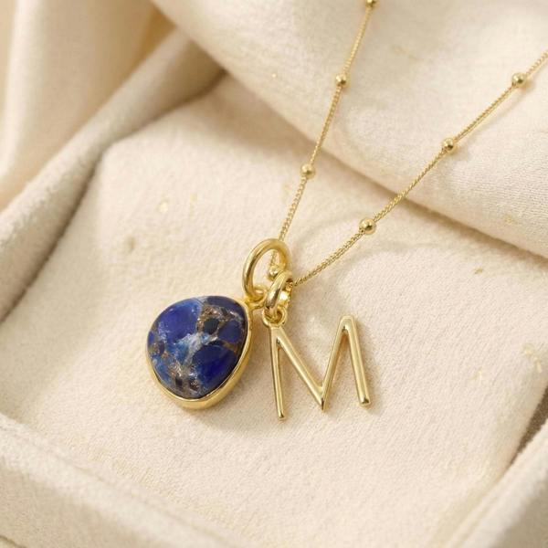 Harfi Gold Vermeil Initial And Sapphire September Birthstone Necklace