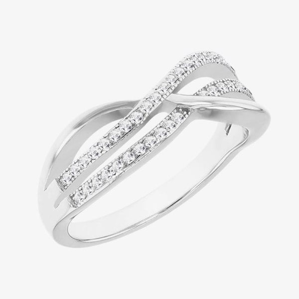 T. H. Baker Silver Cubic Zirconia Double Crossover Ring 8.84.8809