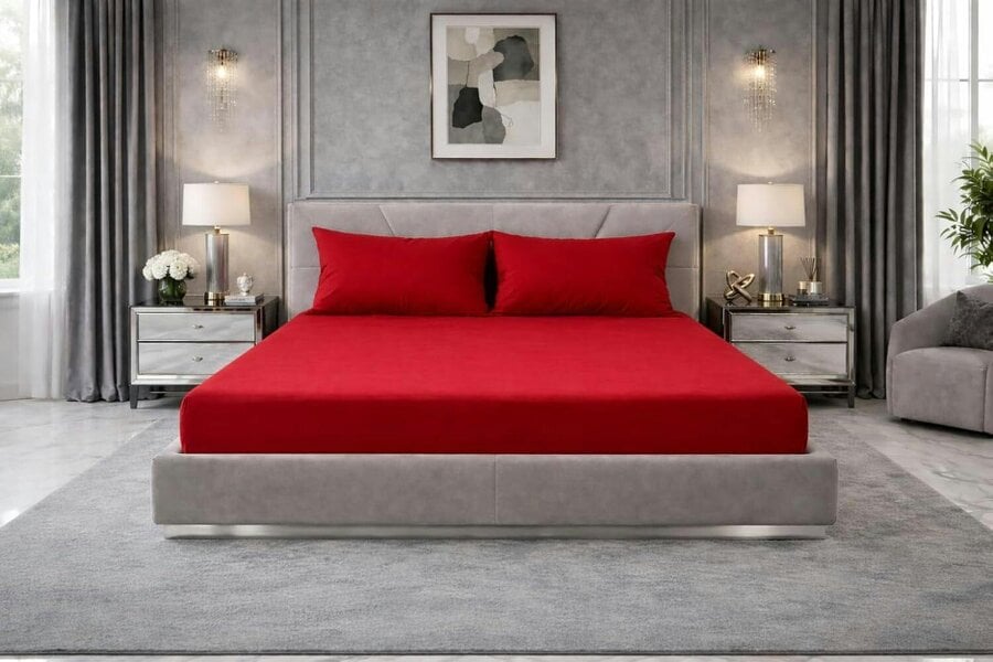 Night Zone Extra Deep Fitted Sheet 40cm – Polycotton Easy Care Bed Sheet - Red