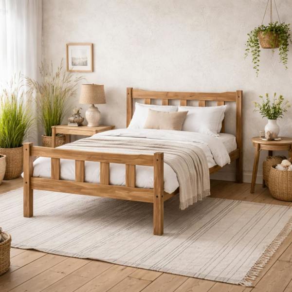 Wyld Haus Tralee Brown Wooden 5ft King Size Bed with Slatted Headboard and Footboard