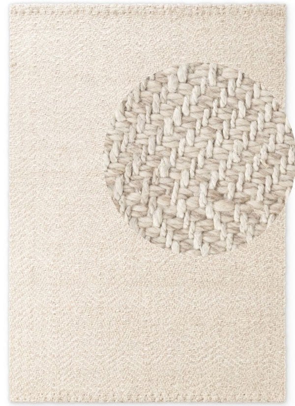 The Rugs Majoli Natural White Herringbone Wool & Jute Rug