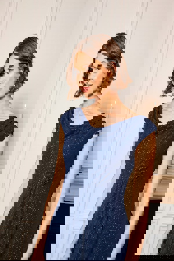 Alie Street London Darcie Cowl Neck Dress (Glitter Blue)