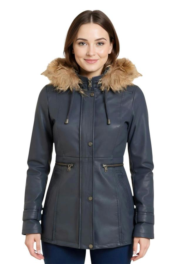 Infinity Leather Womens Leather Hooded Parka Jacket-Putian